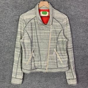 Anthropologie Cropped Knit Moto Jacket Gray Asymmetrical Zip Front Pocket‎ Large